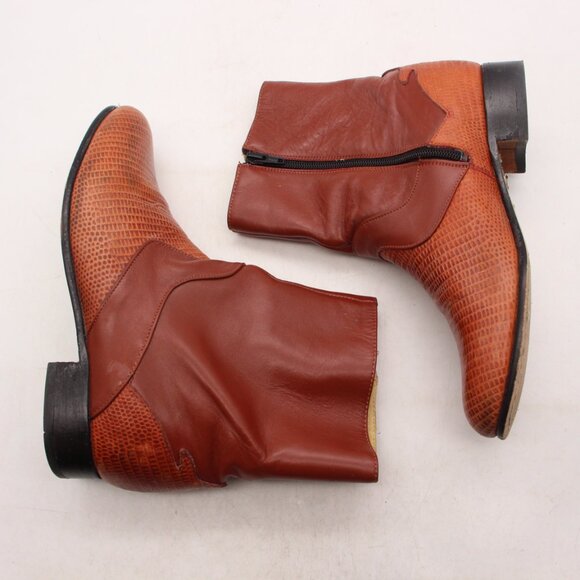 El Besserro Comfort Women's Mex 25.5 Western Ankle Boots Genuine Brown Leather - Picture 8 of 9